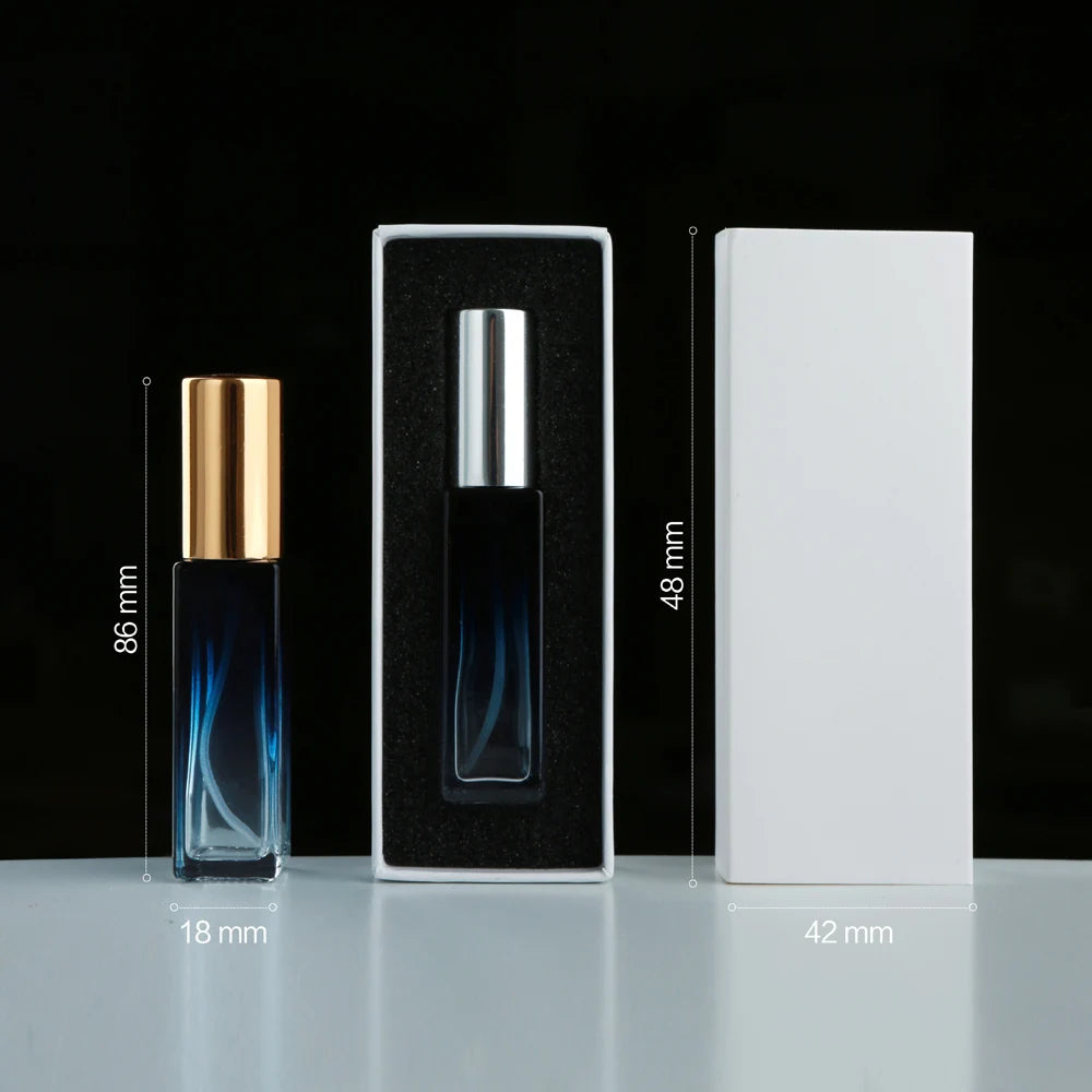 10PCS 10ml Blue Gradient Perfume Bottle Square Glass Spray Bottle with Box Travel Portable Sample Fragrance Atomizer
