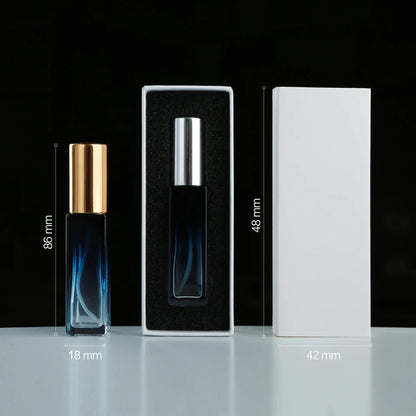 10PCS 10ml Blue Gradient Perfume Bottle Square Glass Spray Bottle with Box Travel Portable Sample Fragrance Atomizer