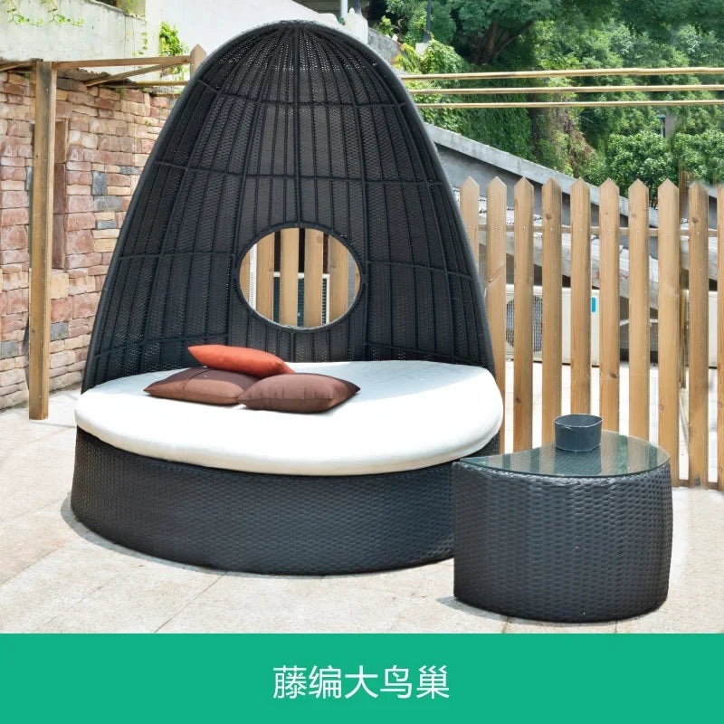 ABB  outdoor rattan bed round bed recliner Internet celebrity bed and breakfast garden hotel villa courtyard sofa