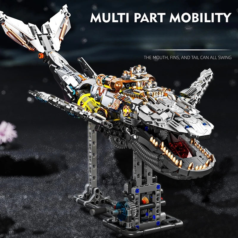 FUNXINEE 1388Pcs Ocean Life Mechanical Whale Blocks With Light Power Module Bionic Motion Creative Ornament MOC Gift Box