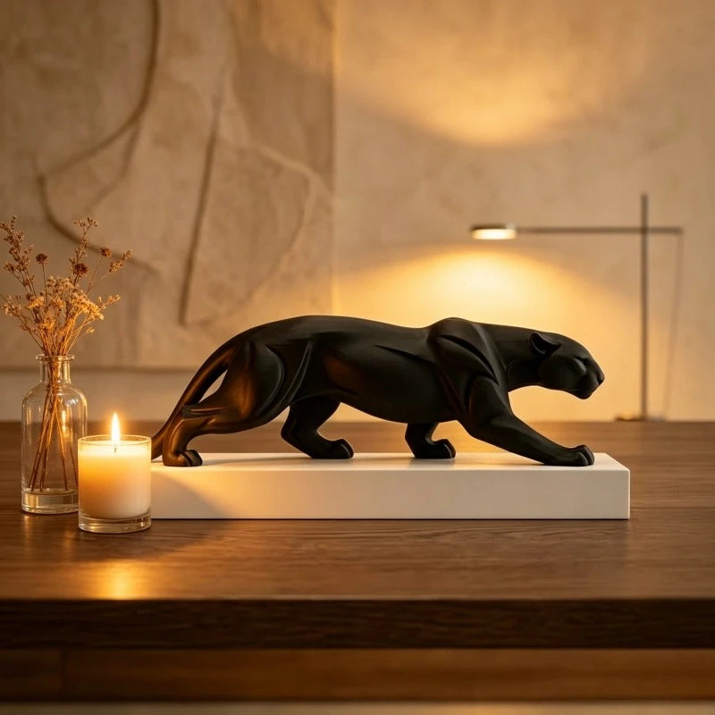 2026 Newest 3D Printed Abstract Black Panther Statue With White Base Minimalist Animal Sculpture Office Desktop Decor Ornament