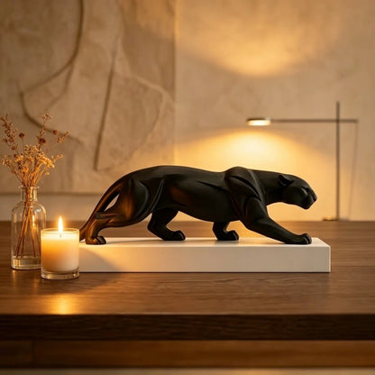 2026 Newest 3D Printed Abstract Black Panther Statue With White Base Minimalist Animal Sculpture Office Desktop Decor Ornament