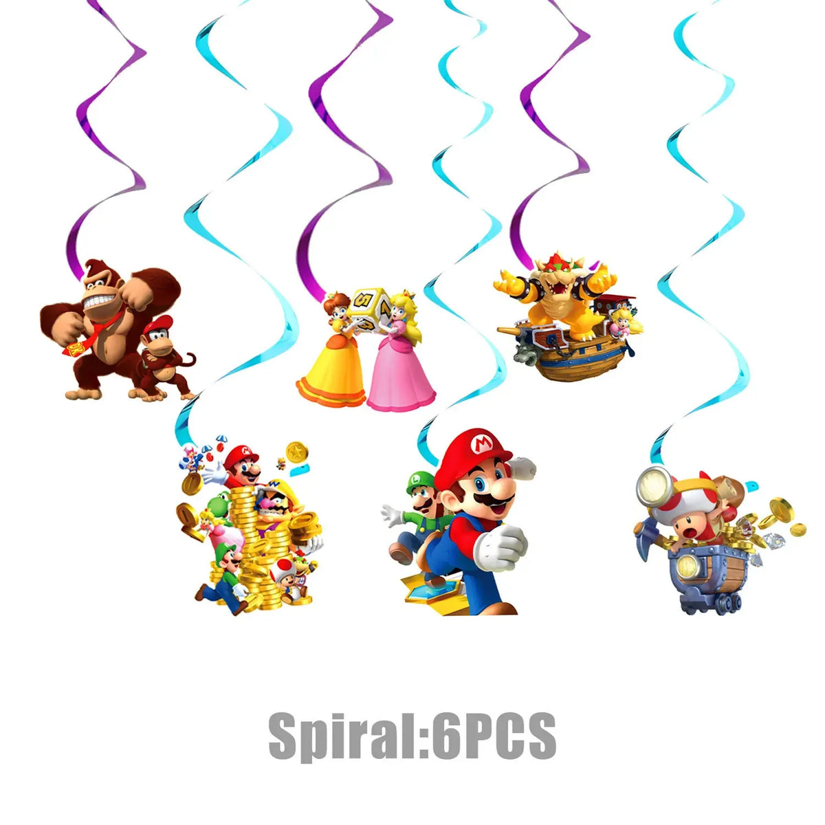 Mario Luigi Peach Princess Yoshi Toad Cake Insertion Cards Banner Spiral Tablecloth Mario Theme Birthday Party Carvinal Props