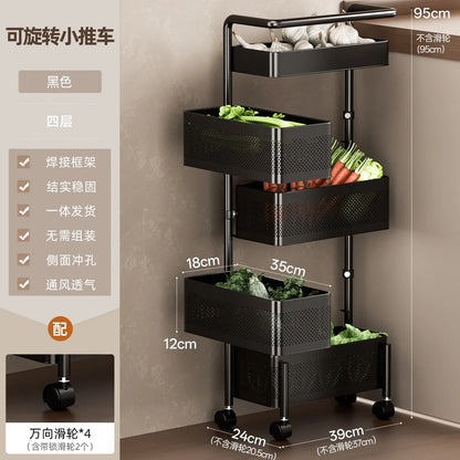 Rotating Kitchen Storage Cart Multi-Tier Basket for Vegetables Snacks Space Saving Corner Pantry Shelf Mobile Metal Mesh Trolley