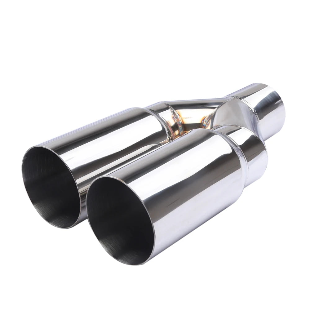 Universal Stainless Steel Exhaust Tailpipe Muffler 63mm Inlet 76mm Outlet Double Cylinder For Car Exhaust System Replacement