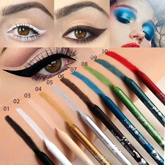 Waterproof Eyeliner Gel Pencil Pigment Brown Black White Glitter Eyeiner Pen for Women Fashion Easy Color Eyes Makeup Cosmetics