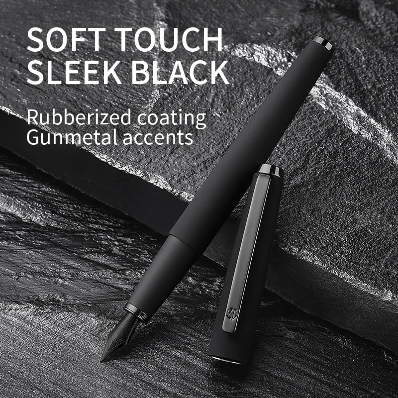 LT Hongdian 517D Black Warrior Fountain Pen with Black Titanium Nib Custom Engraving for Office And Student Use