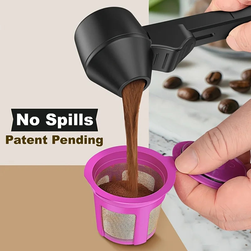 Coffee Scoop & Funnel Protein Powder Measuring Spoon Sliding Holder for Reusable K-Cup Refillable Ground Coffee Pod Kitchen Tool