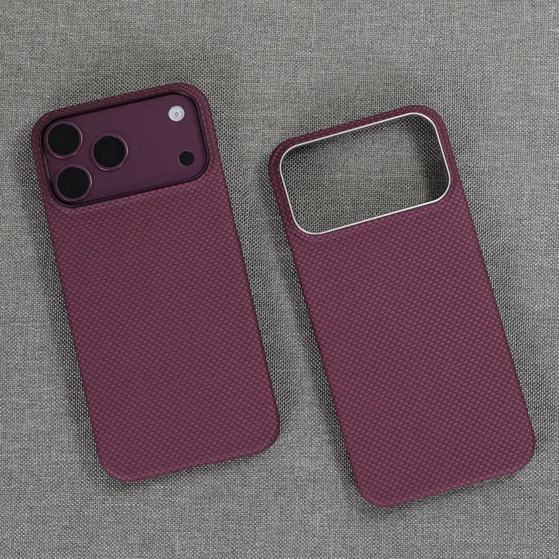For iPhone 18 17 Pro Max Burgundy Kevlar Aramid Fiber Case With Magsafe Carbon Fiber Cover Ultra-Thin Magnetic Case For 18 Pro