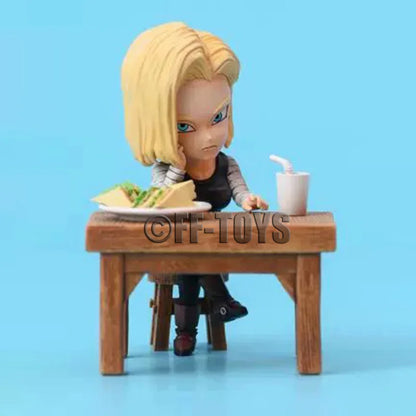 Dragon Ball Z Vegeta Figure Son Goku Son Gohan Kuririn Android 18 Eating 8cm Pvc Action Figures Collection Model Toys Gifts