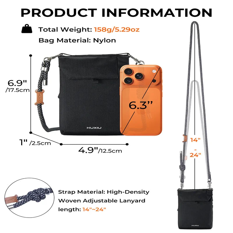 KUXIU Nylon Waterproof Phone Purse,Small Crossbody Bag for Travel Bag,ARFID Anti-Theft Card Slots,Multifunctional Cell Phone