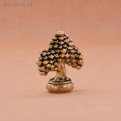 【ZYAA-1】Brass Fortune Tree Ornaments Potted Tree Ingot Tree Retro Brass Ornaments Living Room Office Desktop Sculpture