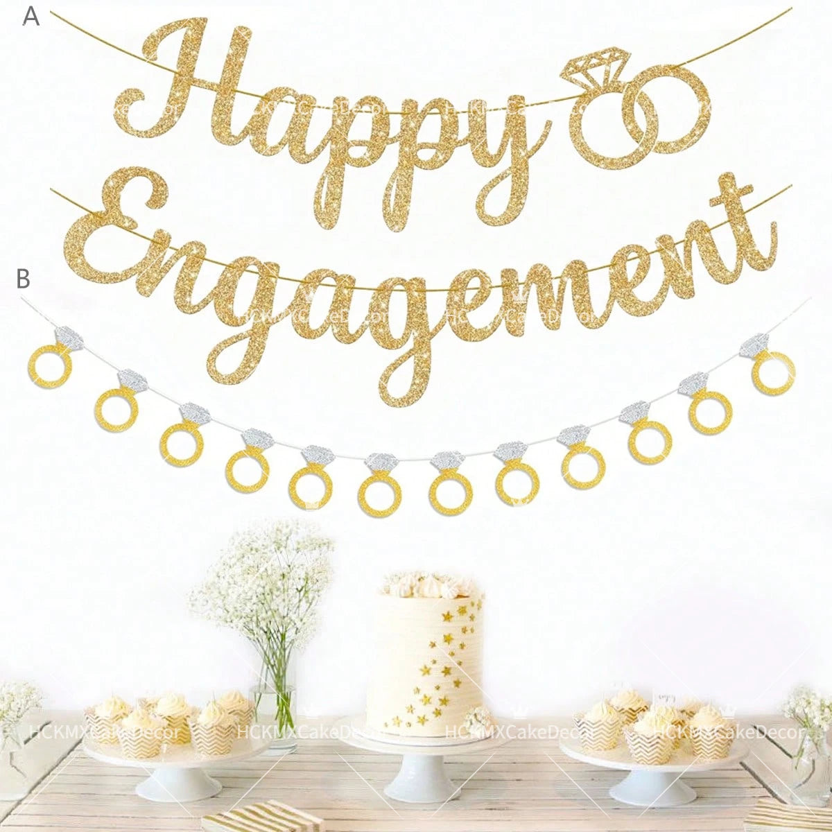 1set Happy Engagement Banner Bunting with Garland Party Decorations Bridal Wedding Engagement Party Supplies
