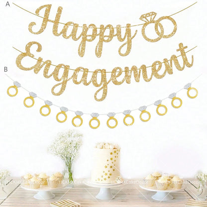 1set Happy Engagement Banner Bunting with Garland Party Decorations Bridal Wedding Engagement Party Supplies