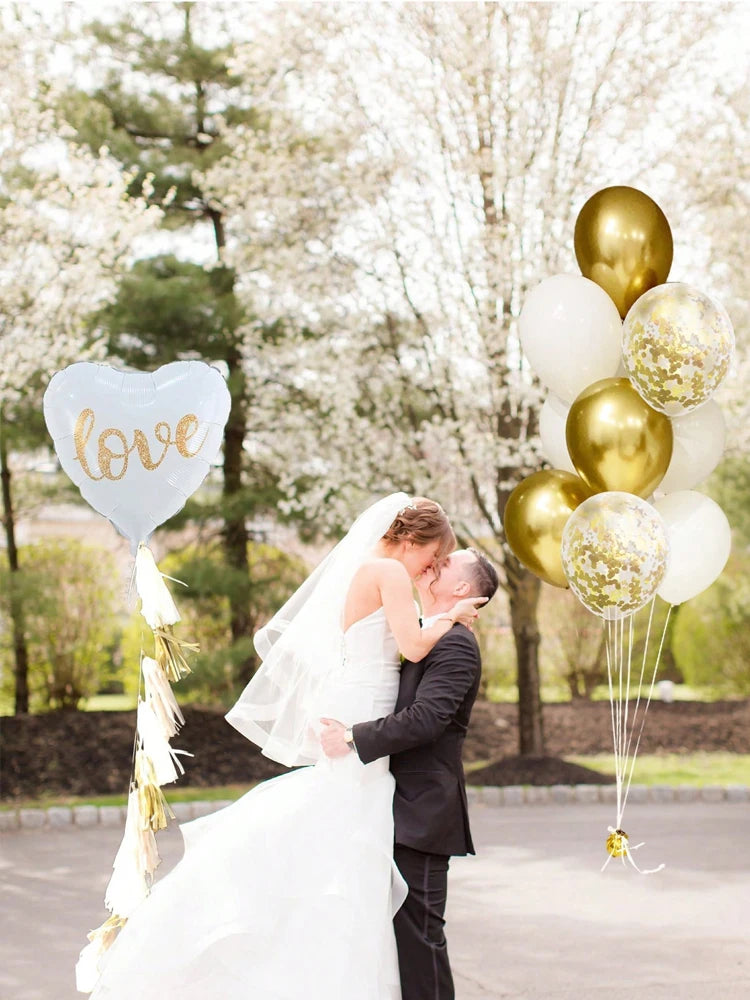 32pcs Gold Engagement Party Decorations, Heart Shaped Love Balloons, Gold Engagement Rings, Bachelorette Wedding Bridal Shower