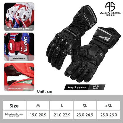 ALIEN SNAIL Motorcycle Racing Gloves Full‑Finger Protective Cowhide TPR Anti‑fall Riding Gloves for Men Women Motorcross Guantes