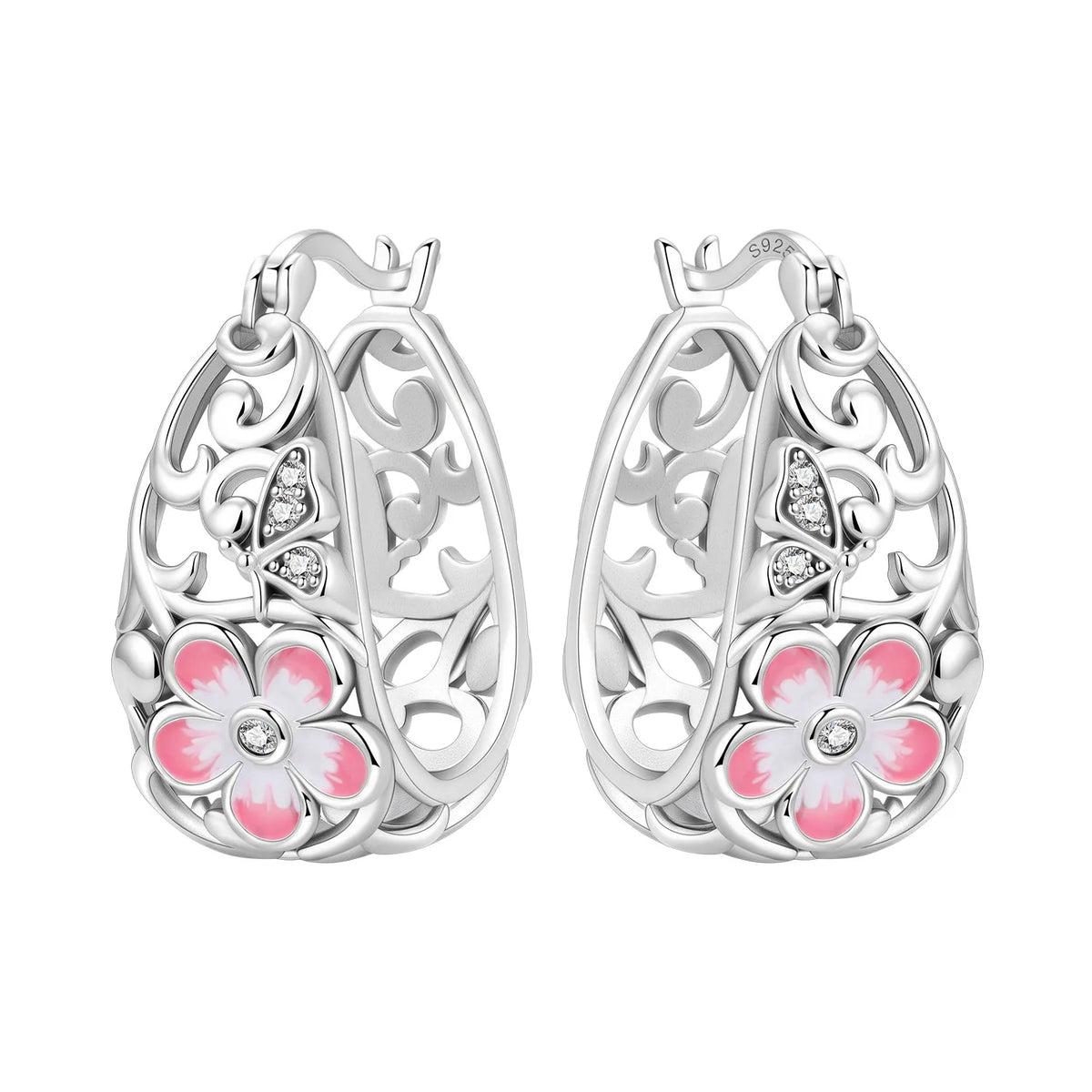 Orstarry Original 925 Sterling Silver Blue Iris Flower Earrings Women Hoop Earring Anniversary Jewelry Trendy Gifts
