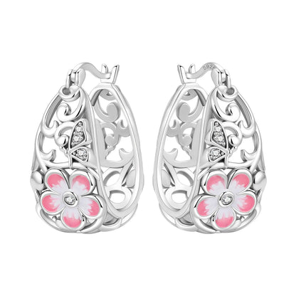 Orstarry Original 925 Sterling Silver Blue Iris Flower Earrings Women Hoop Earring Anniversary Jewelry Trendy Gifts