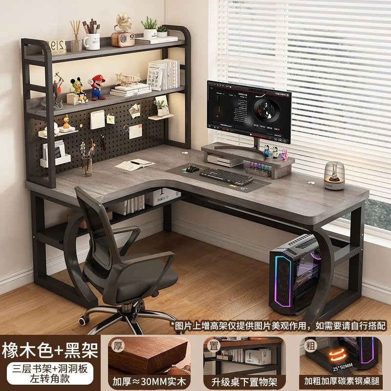 Computer Desk Corner Multi Functional Double Writing Table L Shaped Office Desk with Bookshelf Study Desk for Home Furniture