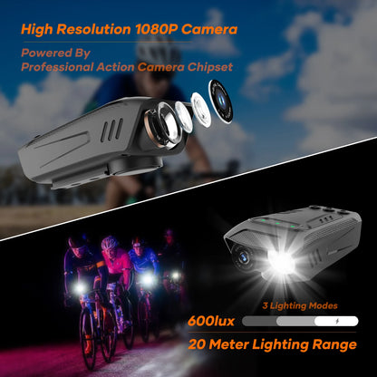 1080P Cycling Camera 30FPS Bicycle Camera Motorcycle Camera Rainproof with LED Flashlight Bike Horn Build-in Battery for Outdoor