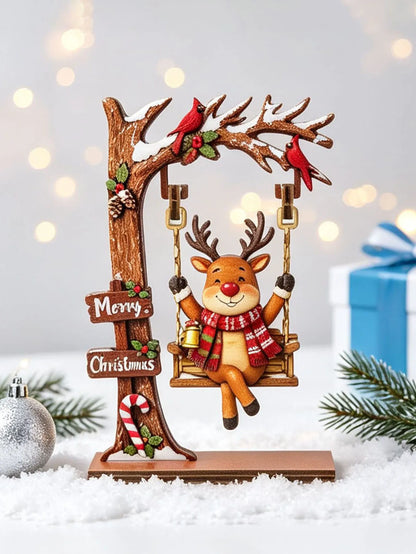Wooden Christmas Decoration Ornaments, Fun Swing-Themed Christmas Crafts, Suitable for Tabletop Centerpieces, Holiday Party Decorations, Home Office Desktop Bookshelf Decorations