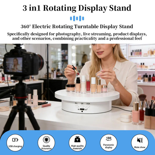 Display Stand 360° Electric Rotating Turntable 3 Speeds Regulation USB Charge Visualizer For Video Shooting Prop Jewelry Shoes