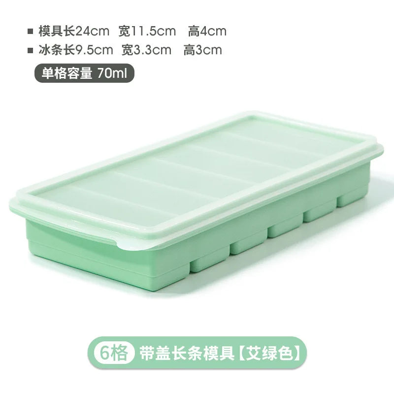 Silicone Ice Mold A box Of Six Bars With A Lid Ice Tray Home Long Tumbler Kitchen Ice Model Juice Mixers Ice-cream Use Dessert