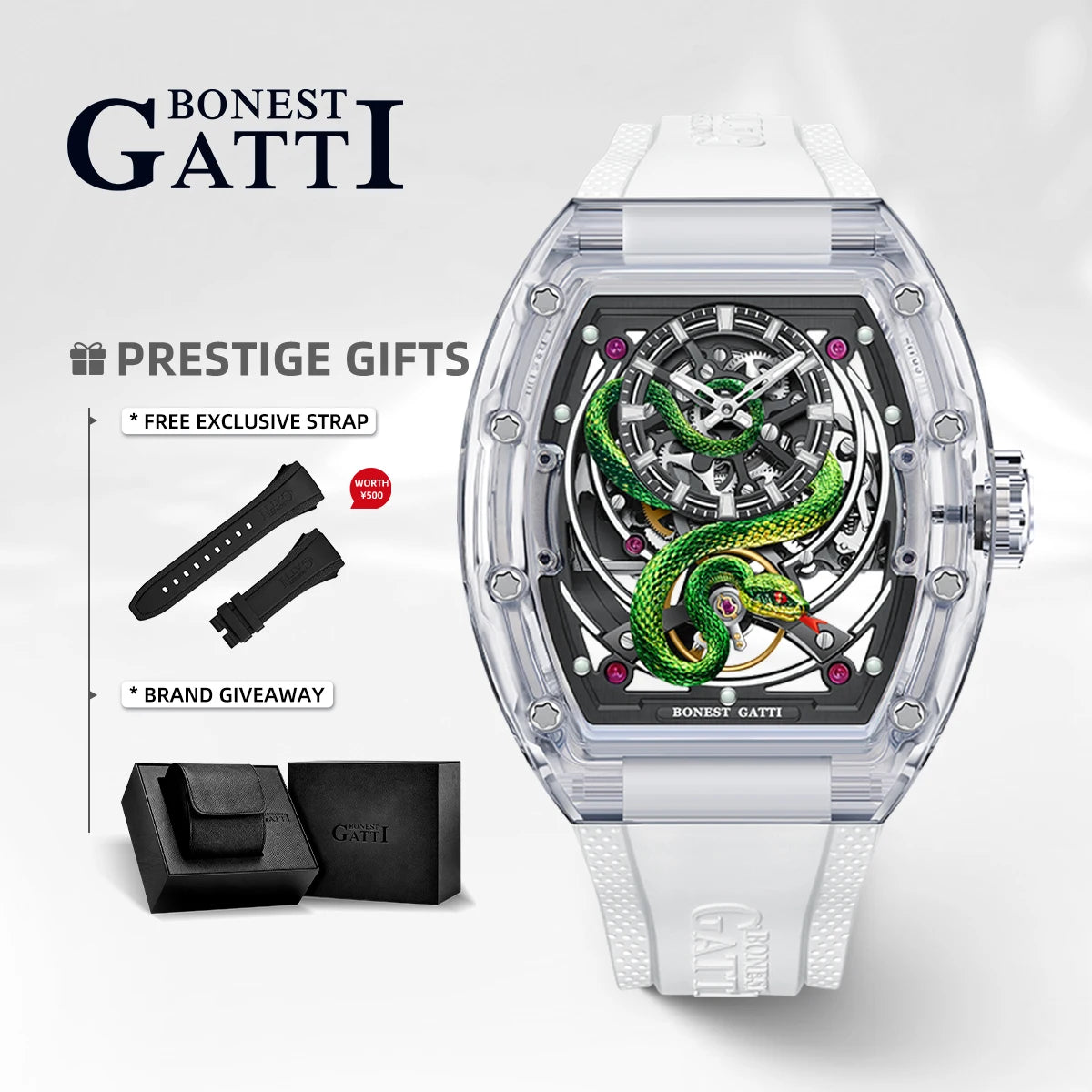 BONEST GATTI Watch Birthday Gift for Husband German Automatic Mechanical Luminous Year of the Snake Limited Edition Men's Watch