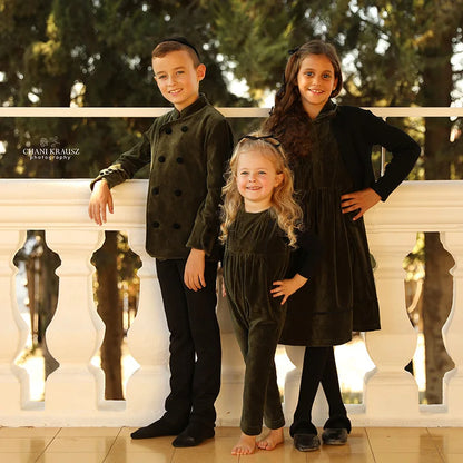 Family Matching New Shabbos Velour Kids Clothing Teen Set Girl Dress Boys Top Baby Overall Rompers Flowers Embroidery and Ribbon