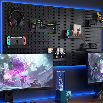 Gaming Pegboard Wall Organizer Set Display Shelf Keyboard Holder Headphone Hanger Controller Stand Storage Panel Gamer Gift