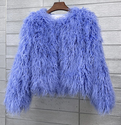 Women's Fur Coat Colorful Furry Pink Lamb Wool Faux Fur Coat Female Shaggy Sheepskin Coat Winter Artificial Fur Jacket