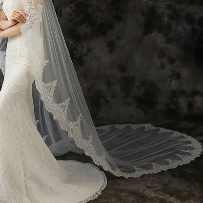 New Arrival White Ivory Edge Lace Bridal veil 3 Meter Long Cathedral Wedding veils 2026 Boda velo de novias