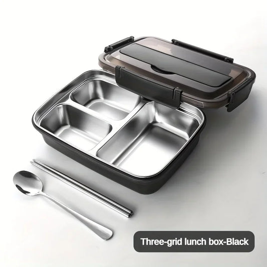 Leak-Proof Stainless Steel Lunch Box With 3/4 Compartments - Durable, Easy-Clean Bento Container For Students & Office Workers