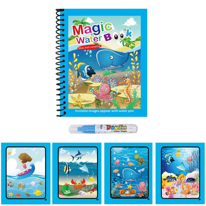 Magic Water Coloring Book With Refillable Water Pen Montessori Coloring Books Early Education and Learning Puzzle Drawing Toys