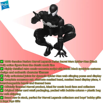 【IN STOCK】Hasbro Marvel Legends Series Secret Wars Spider-Man (Black Suit) Action Figure Collection Model Boys Toys Gifts