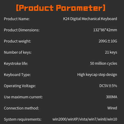 K24Pro 21Keys Number Pad Mechanical Numeric Keypad Hot-Swap Wired Motospeed Numpad Gaming Mini Keyboard Programming Keypads