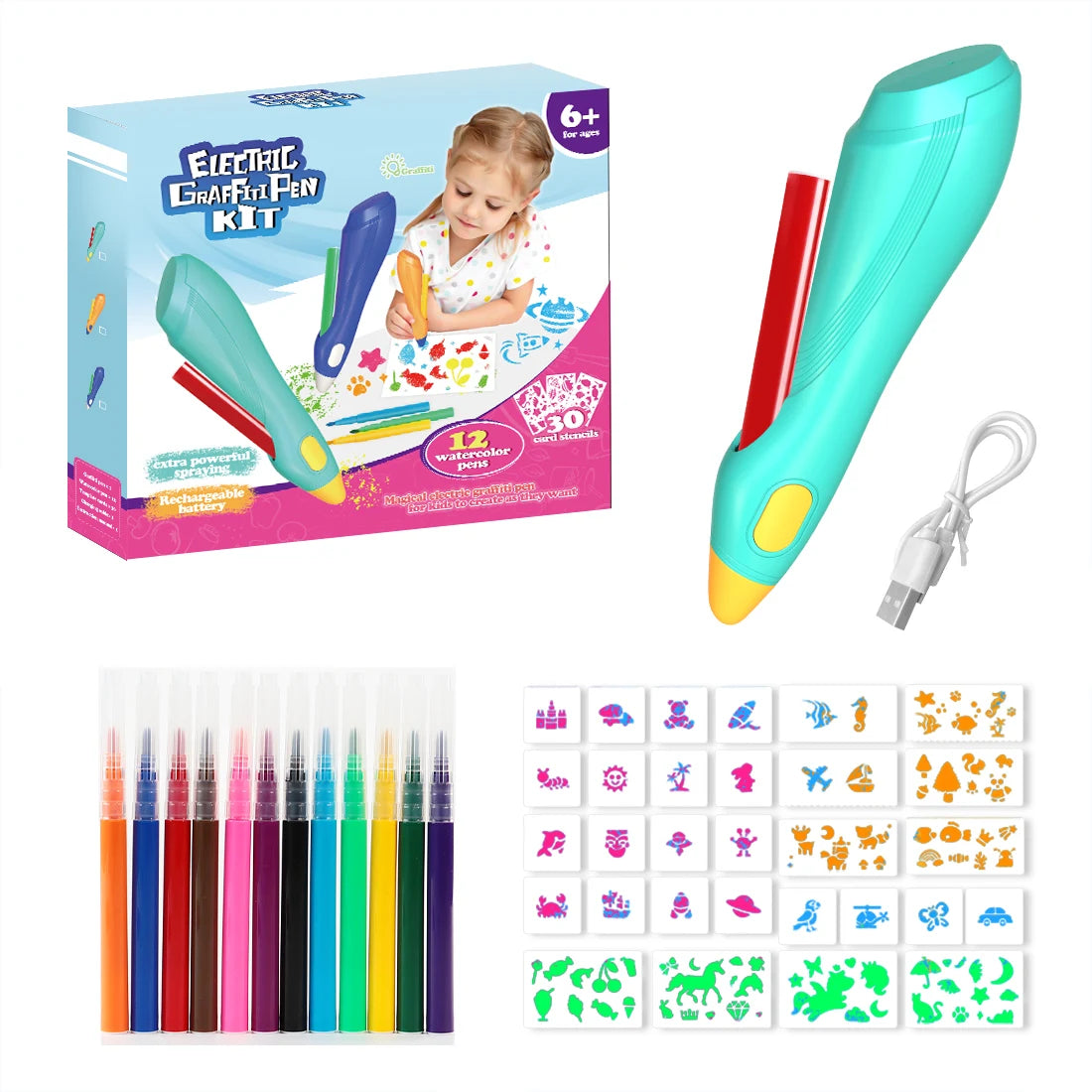 Electric Watercolor Spray Pen Children's Hand-painted Color Paintbrush Washable 12 Color Spray Pen Children's Christmas Gift Set