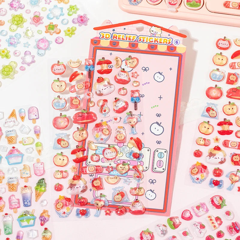1Pc/Pack Cute 3D Embossed Stickers Material Perfect For Handmade Diy Scrapbooking Journaling Supplies Phone Case Photo Frame