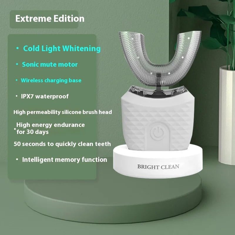 Electric U-Shaped Toothbrush for Adults - Soft-Bristles Teeth Whitening Kit, Oral Care with Auto-Timing & 360° Gum Protection