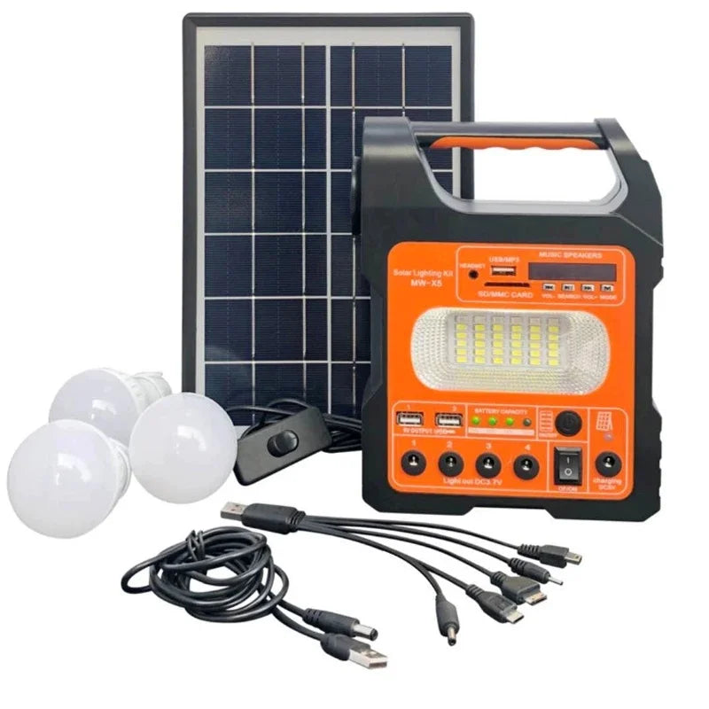 Portable Solar Generator System with 3 Bulbs Lighting Kit Mini 6W Solar Panel Outdoor Emergency Power Supply for Camping Hiking