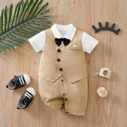 0-18 Baby Bodysuit Gentleman Style Handsome Formal Cotton Comfortable Soft Boys And Girls Summer Short Sleeved Newborn Clothes