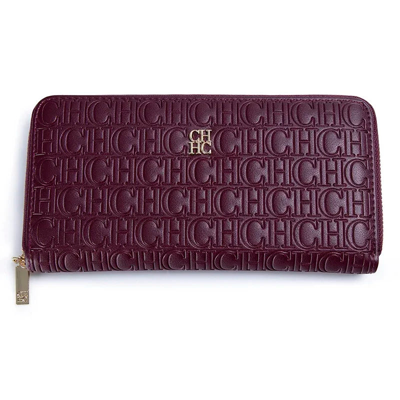 CH Elegant Embossed Zipper Wallet Brand Gold Micro Logo Multi-Card Slots Zipper Compartment Leather Clutch Wallet
