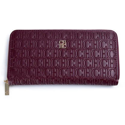 CH Elegant Embossed Zipper Wallet Brand Gold Micro Logo Multi-Card Slots Zipper Compartment Leather Clutch Wallet