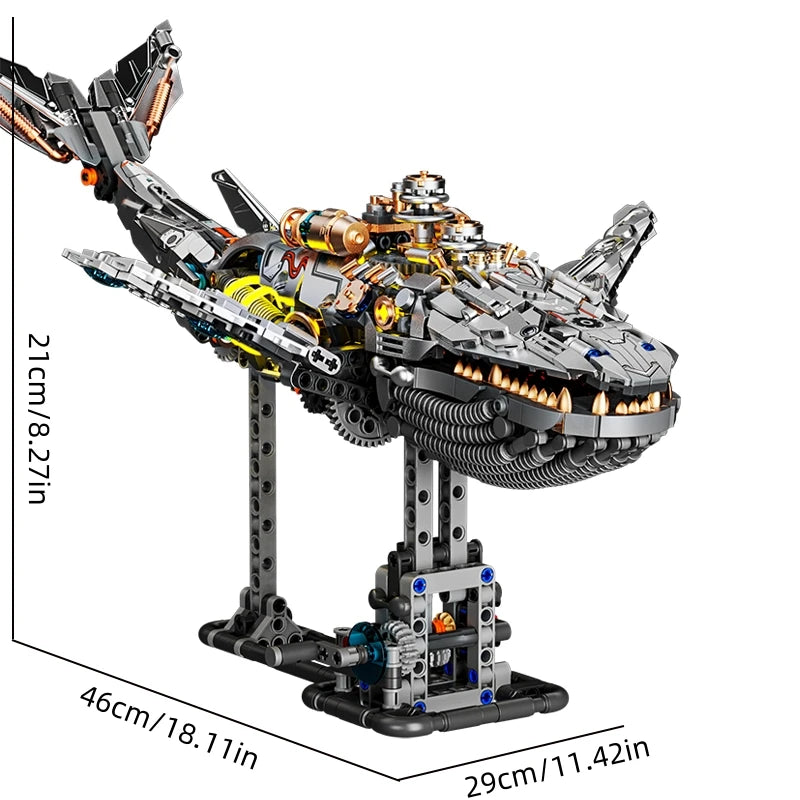 FUNXINEE 1388Pcs Ocean Life Mechanical Whale Blocks With Light Power Module Bionic Motion Creative Ornament MOC Gift Box
