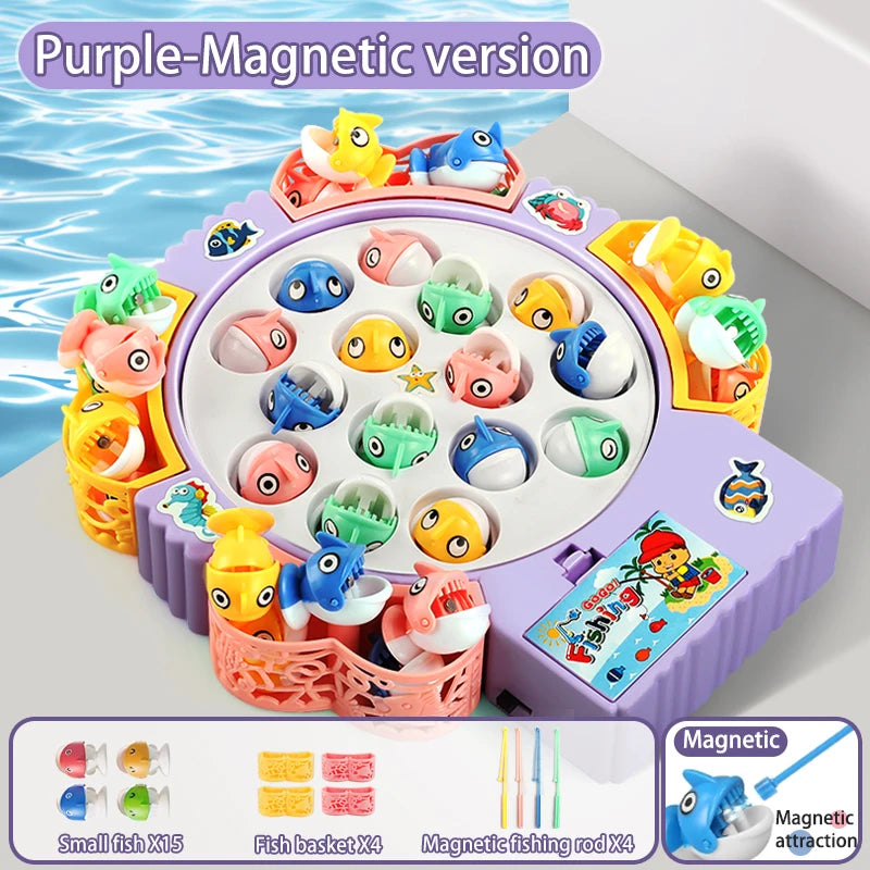 Magnetic Rotating Fishing Game Plate - Fishing Toy with Music to Develop Hand-Eye Coordination for kids Christmas Birthday Gifts