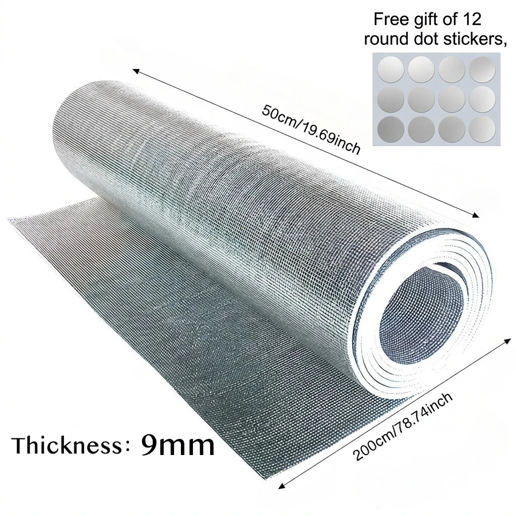 6/9mm Double Sided Aluminum Foil Foam Insulation Roll 50x200cm Heat Reflective Thermal Barrier for Car RV Roof Wall Garage Door