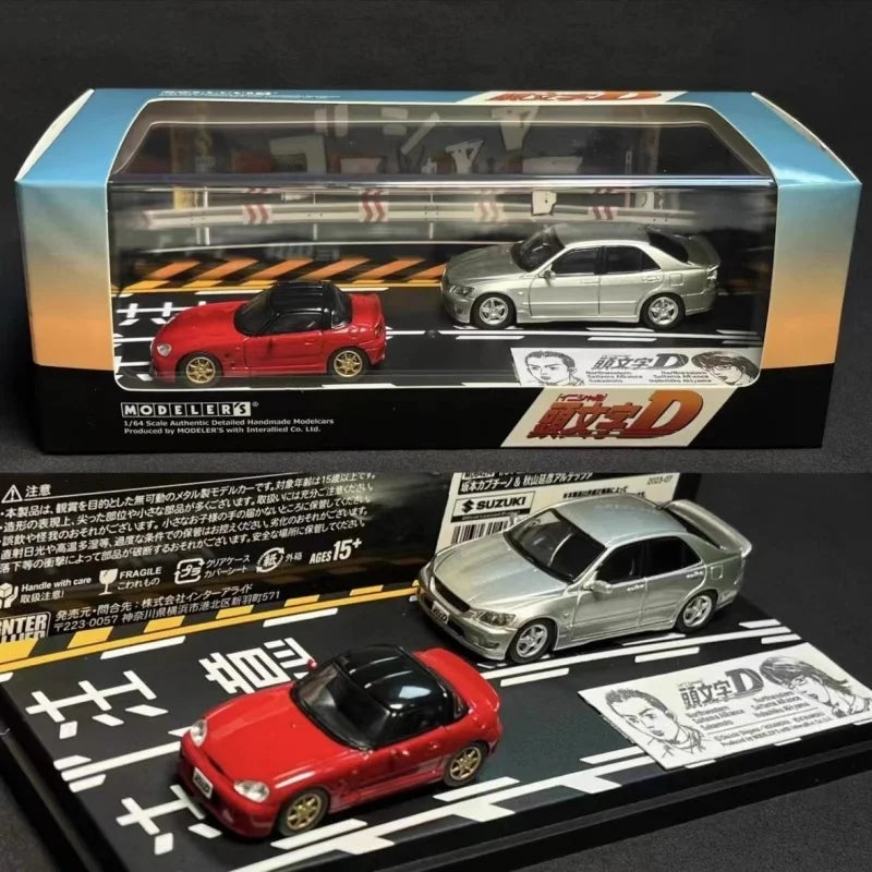 Anime 1:64 first text D AE86 RX7 NSX with scene set Alloy die-cast simulation car model,adult decoration,boy toy,children's gift