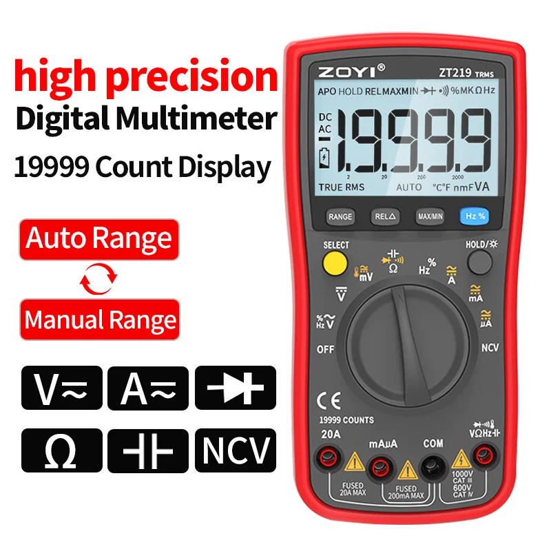 ZT219 Digital Multimeter 19999 Counts True Rms Multimeters AC/DC Current Meter Voltimetro Profesional Voltage Tester F