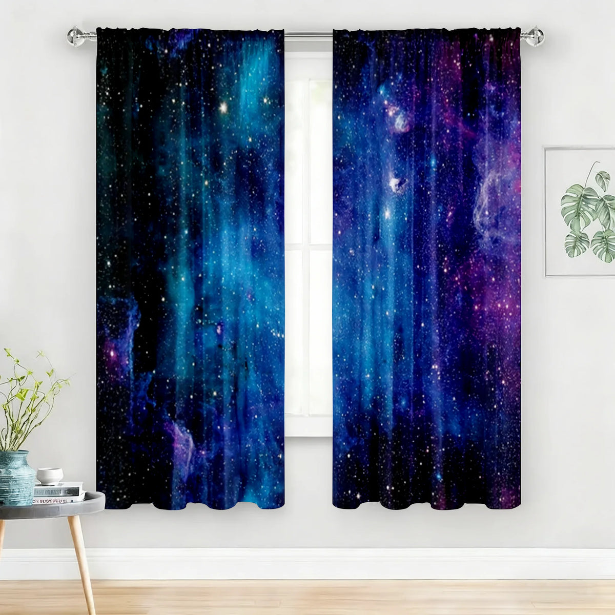 2PC Galaxy Starry Night Curtains - Cosmic Nebula Print Window Drapes for Boys Bedroom Gaming Room Decor