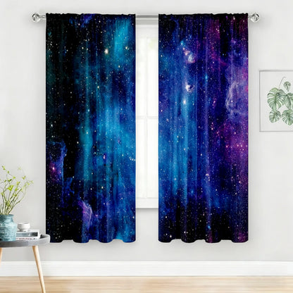 2PC Galaxy Starry Night Curtains - Cosmic Nebula Print Window Drapes for Boys Bedroom Gaming Room Decor